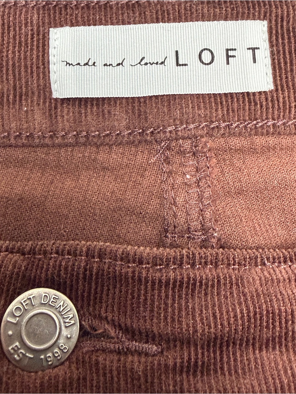 LOFT Modern Corduroy Flare Pants Brown 12/31 Y2K Style Bootcut Dark Academia - Picture 2 of 12